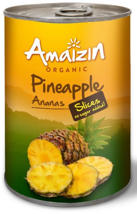 ANANAS PLASTRY W SOKU WŁASNYM (PUSZKA) BIO 400 g - AMAIZIN