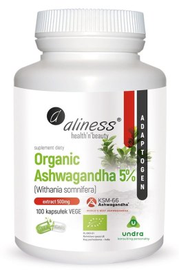 Organic Ashwagandha 5% KSM-66 500mg x 100 VEGE caps - Aliness