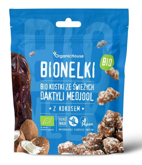 PRALINY DAKTYLOWE Z WIÓRKAMI KOKOSOWYMI BEZGLUTENOWE BIO 50 g - ORGANIC HOUSE (BIONELKI)