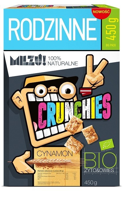 CRUNCHIES ŻYTNIO - OWSIANE Z CYNAMONEM BIO 450 g - MILZU