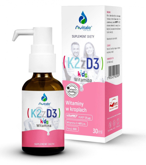 Witamina K2 + D3 KIDS 25mcg D3 400IU 30 ml Aliness
