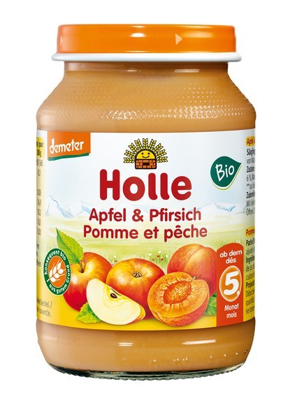 DESEREK JABŁKO - BRZOSKWINIA BEZGLUTENOWY PO 5 MIESIĄCU DEMETER BIO 190 g (SŁOIK) - HOLLE