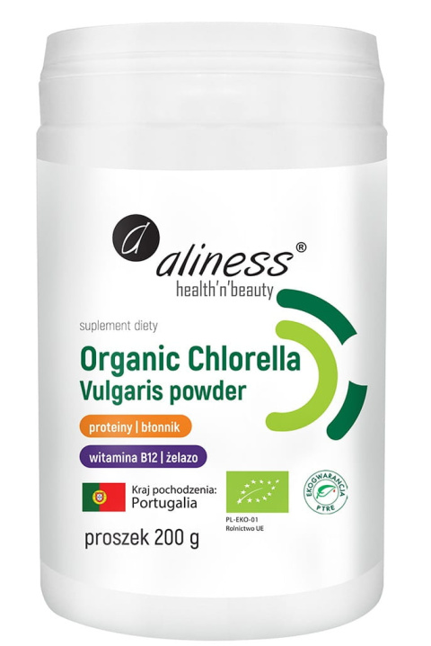 Organic Chlorella Vulgaris w proszku 200g Aliness