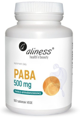 PABA kwas p-aminobenzoesowy 500 mg 100 vege tabs. Aliness