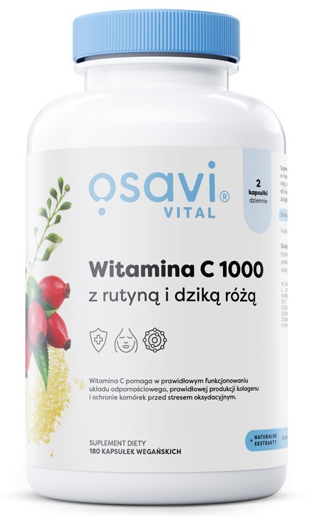 OSAVI WITAMINA C1000 Z RUTYNĄ I DZIKĄ RÓŻĄ 180 VEGAN CAPS