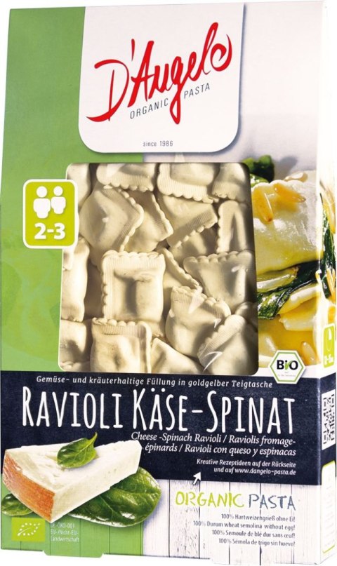 RAVIOLI Z SEREM I SZPINAKIEM BIO 250 g - D`ANGELO