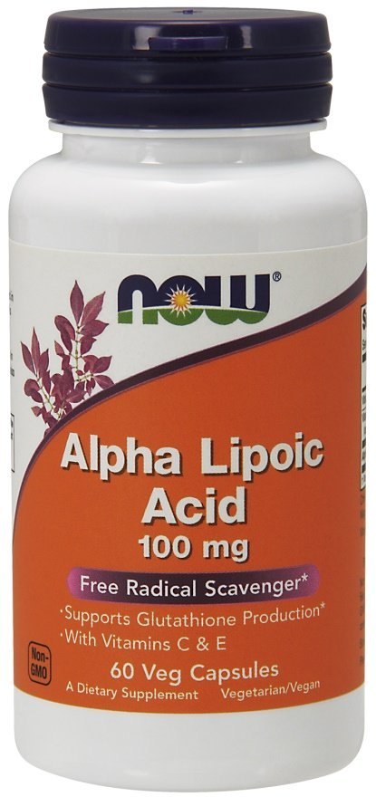 NOW FOODS ALA Kwas alpha-liponowy Witaminy C E 100mg - 60 vcaps