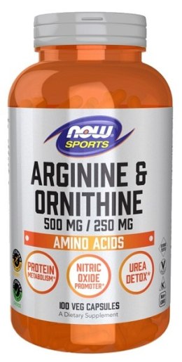 NOW FOODS Arginine & Ornithine, 500/250 - 100 vcaps