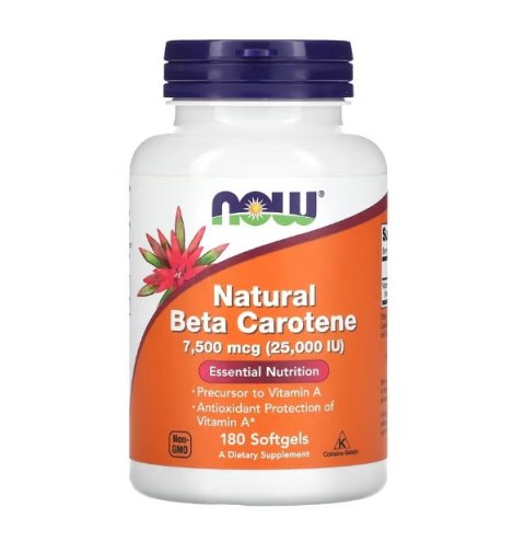 NOW FOODS Beta Carotene Natural, Naturalny Beta Karoten, 25 000 IU - 180 caps