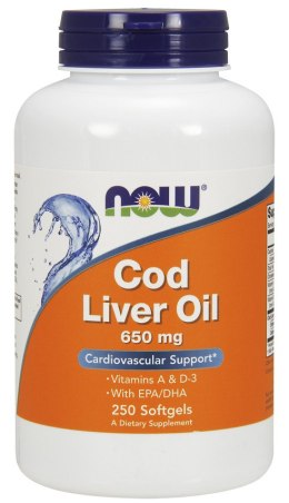 NOW FOODS Cod Liver Oil, Tran z Dorsza, 650mg - 250 softgels