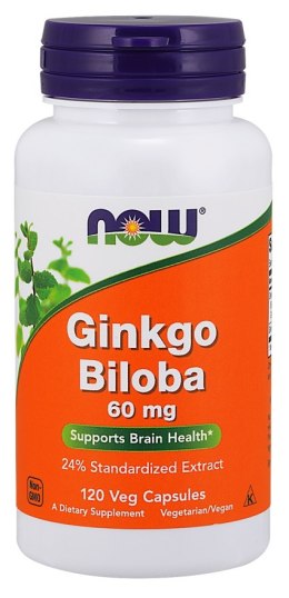 NOW FOODS Ginkgo Biloba, Miłorząb Dwuklapowy, 60mg - 120 vcaps