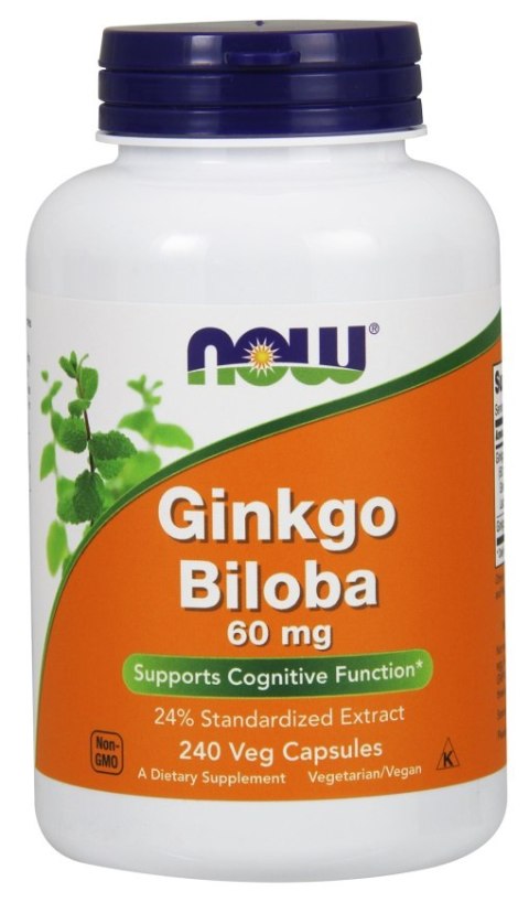 NOW FOODS Ginkgo Biloba, Miłorząb Dwuklapowy, 60mg - 240 vcaps