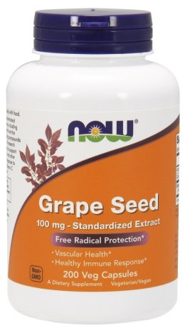 NOW FOODS Grape Seed Standardized Extract, Ekstrakt z Pestek Winogron 100mg - 200 vcaps