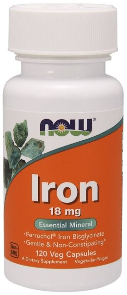 NOW FOODS ŻELAZO Iron, 18mg - 120 vcaps