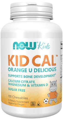 NOW FOODS Kid Cal, Orange U Delicious, Wapń, Magnez, Witamina D - 100 tabletek do ssania