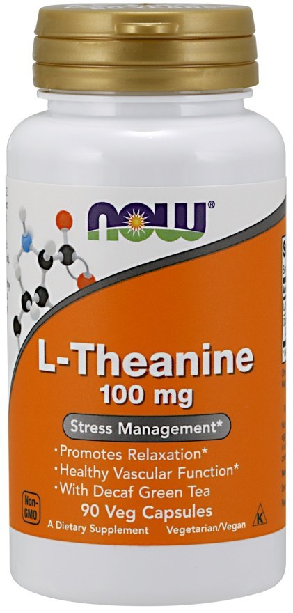 NOW FOODS L-Theanine z liścimi zielonej herbaty bezkofeinowej 100mg - 90 vcaps