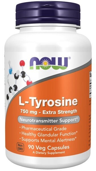 NOW FOODS L-Tyrosine Tyrozyna Extra Silna 750mg - 90 vcaps