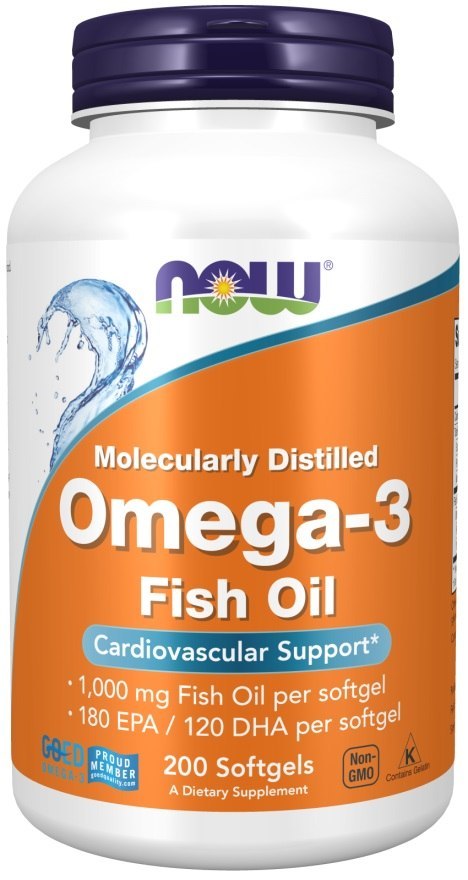 NOW FOODS Omega-3 Fish Oil, Molecularly Distilled - 200 softgels