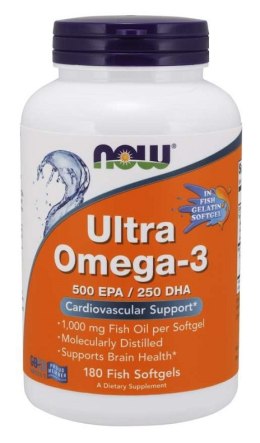 NOW FOODS Ultra Omega-3 (w Żelatynie Rybiej) - 180 fish softgels