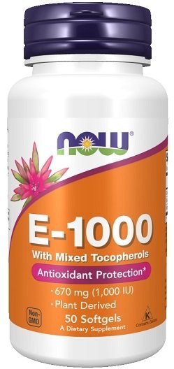 NOW FOODS Witamina E-1000 - Natural (Mixed Tocopherols) - 50 softgels