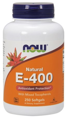 NOW FOODS Witamina E-400, Naturalna, Mix Tokoferoli - 250 softgels