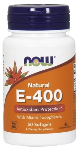 NOW FOODS Witamina E-400, Naturalna, Mix Tokoferoli - 50 softgels