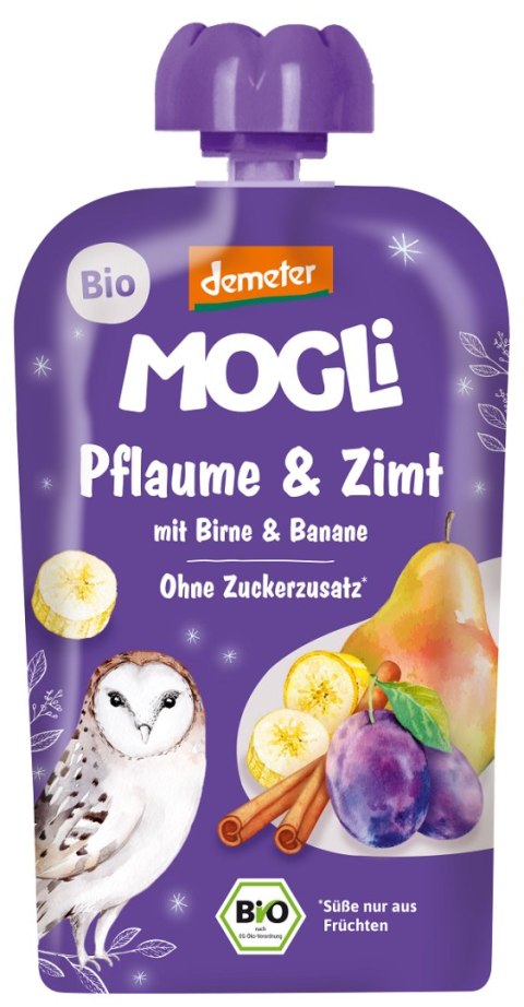 MUS ŚLIWKA - GRUSZKA - JABŁKO - BANAN - CYNAMON BEZ DODATKU CUKRÓW DEMETER BIO 100 g - MOGLI (PRODUKT SEZONOWY)