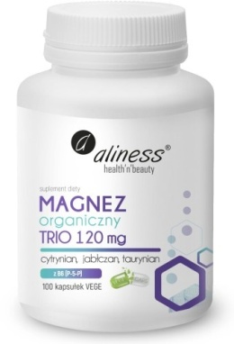 Magnez organiczny TRIO 120 mg z B6 (P-5-P) x 100 VEGE kaps - Aliness