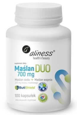 Maślan DUO sodu wapnia 700 mg 225mg kwasu masłowego 100 VEGE kaps Aliness