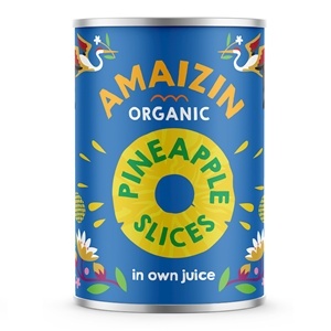 ANANAS PLASTRY W SOKU WŁASNYM (PUSZKA) BIO 400 g - AMAIZIN