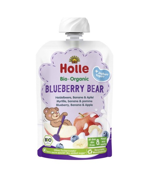 MUS BORÓWKOWY MIŚ (JOGURT - BORÓWKA - JABŁKO - BANAN) BEZ DODATKU CUKRÓW OD 8 MIESIĄCA BIO 100 g - HOLLE