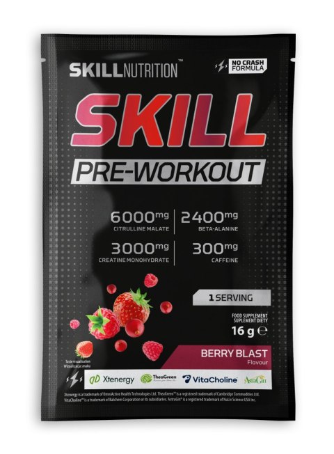 PRZEDTRENINGÓWKA SKILL PRE-WORKOUT, JAGODA - 16G (1 SASZETKA) SKILL