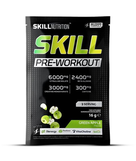 PRZEDTRENINGÓWKA SKILL PRE-WORKOUT, ZIELONE JABŁKO - 16G 1 SASZETKA SKILL