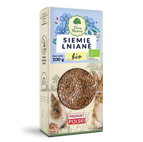 BIO SIEMIĘ LNIANE 100G DLA KRÓLIKÓW I GRYZONI NA TRAWIENIE