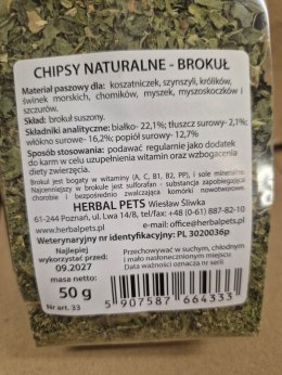 Herbal Pets Naturalne Chipsy Brokułowe dla Królika - Warzywna Przekąska