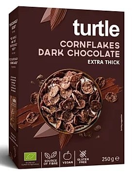 TERMIN 03/09/2026 PŁATKI KUKURYDZIANE W POLEWIE Z CIEMNEJ CZEKOLADY BEZGLUTENOWE BIO 250 g - TURTLE