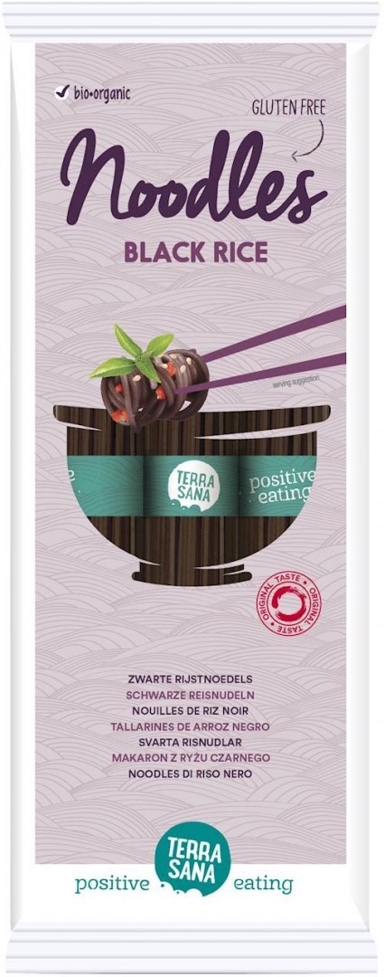 TERMIN 30/11/2026 MAKARON (RYŻOWY Z RYŻU CZARNEGO) BEZGLUTENOWY BIO 250 g - TERRASANA