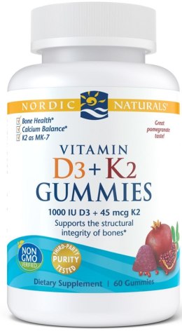 NORDIC NATURALS Witamina D3 1000 IU K2 MK-7 60 żelków granat