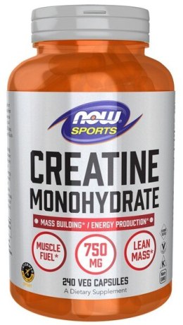NOW FOODS Monohydrat kreatyny 750 mg 240 kapsułek roślinnych