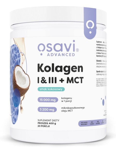 OSAVI Kolagen hydrolizowany typu I i III z MCT kokos proszek 400 g