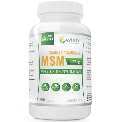 TERMIN 30/11/2026 WISH MSM 500MG SIARKA ORGANICZNA 250 TABLETEK
